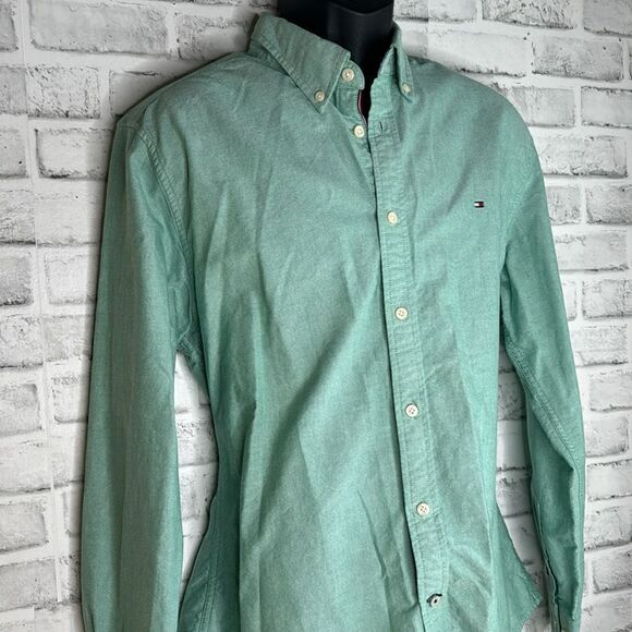 Tommy Hilfiger Custom Fit Teal Button Down Shirt Size Large L - Picture 2 of 6